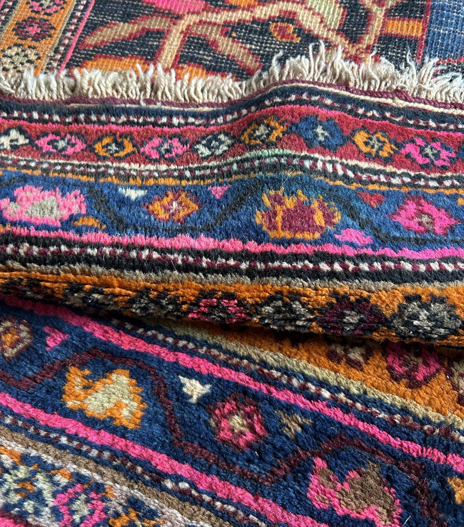 Runner rug, 130x360 cm, navy multicolor wool, Turkey, 1970s. - 326668