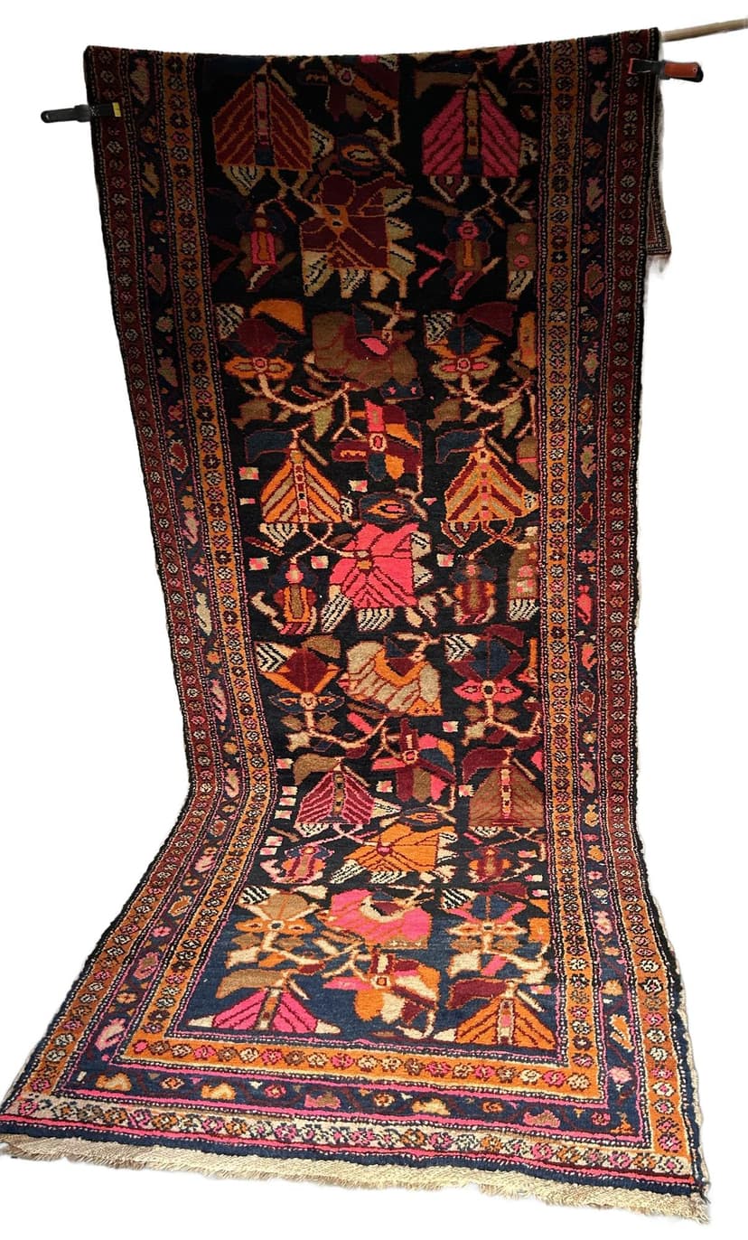 Runner rug, 130x360 cm, navy multicolor wool, Turkey, 1970s.