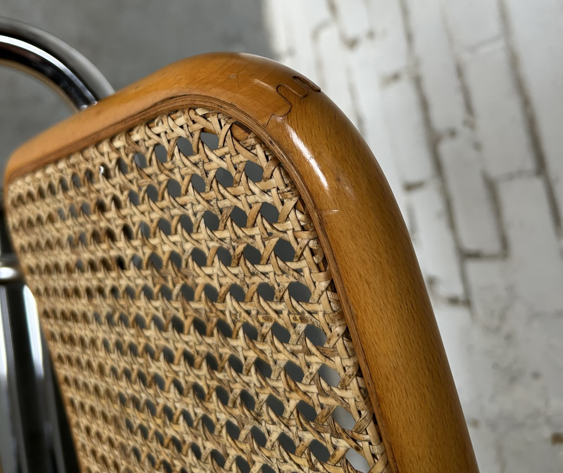 Chair Cesca, brown wood, rattan, chromed steel, 1970s. - 326692