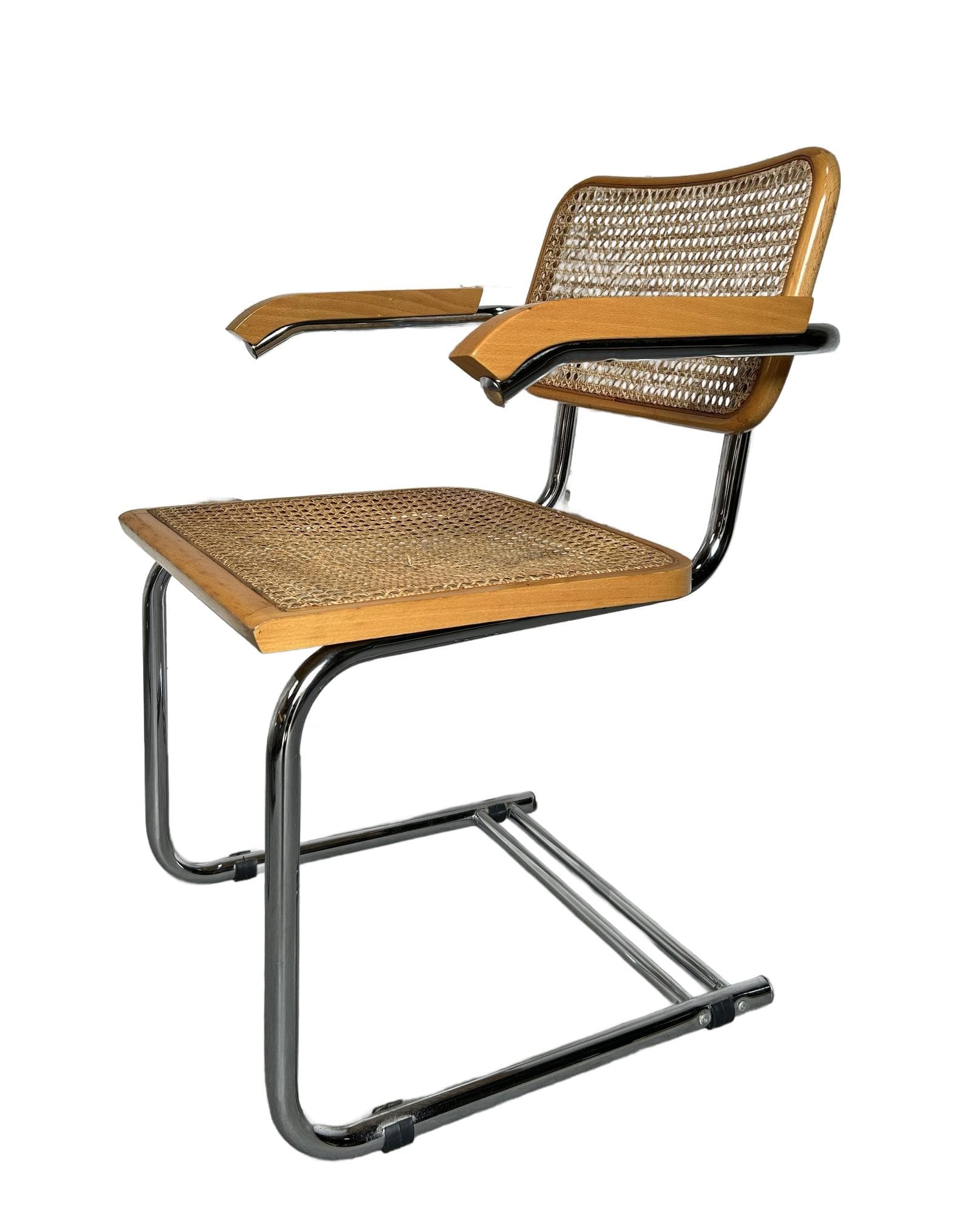 Chair Cesca, brown wood, rattan, chromed steel, 1970s.