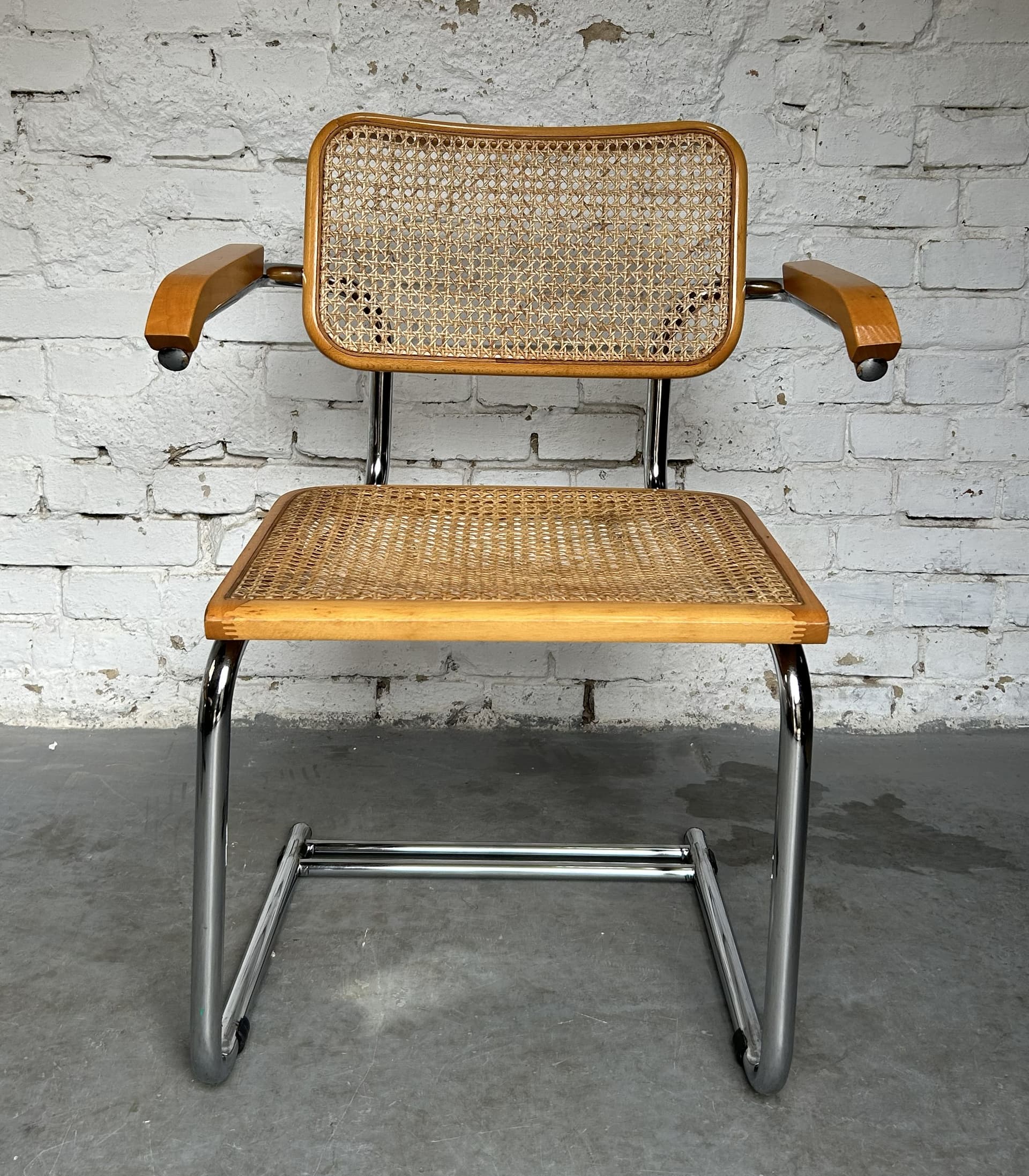 Chair Cesca, brown wood, rattan, chromed steel, 1970s. - 326694