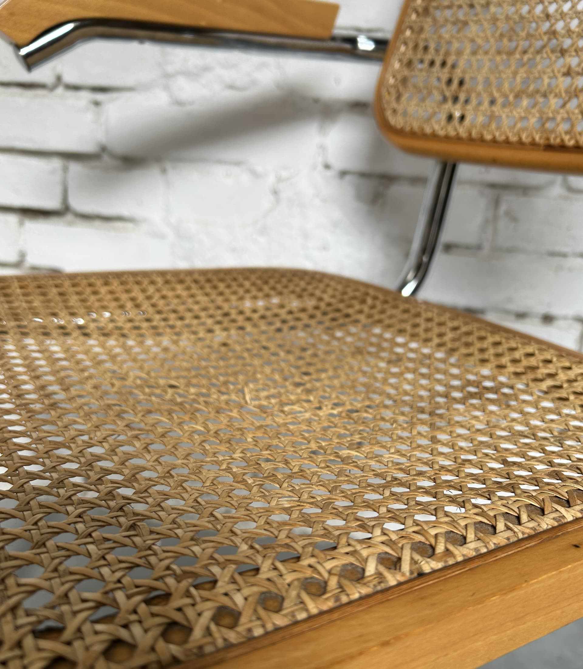 Chair Cesca, brown wood, rattan, chromed steel, 1970s. - 326701