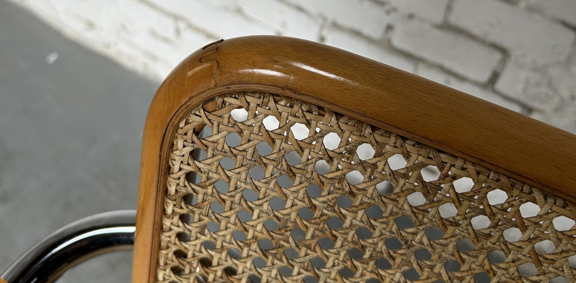 Chair Cesca, brown wood, rattan, chromed steel, 1970s. - 326691