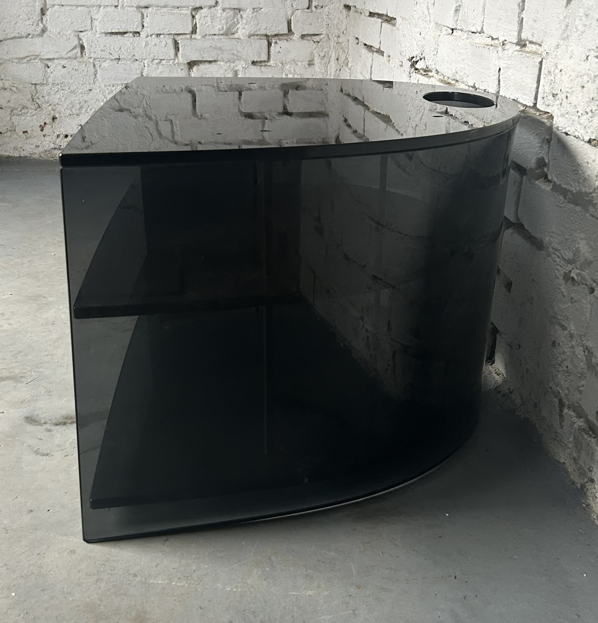TV Stand Semi-Circular, black glass, 1980s - 326773