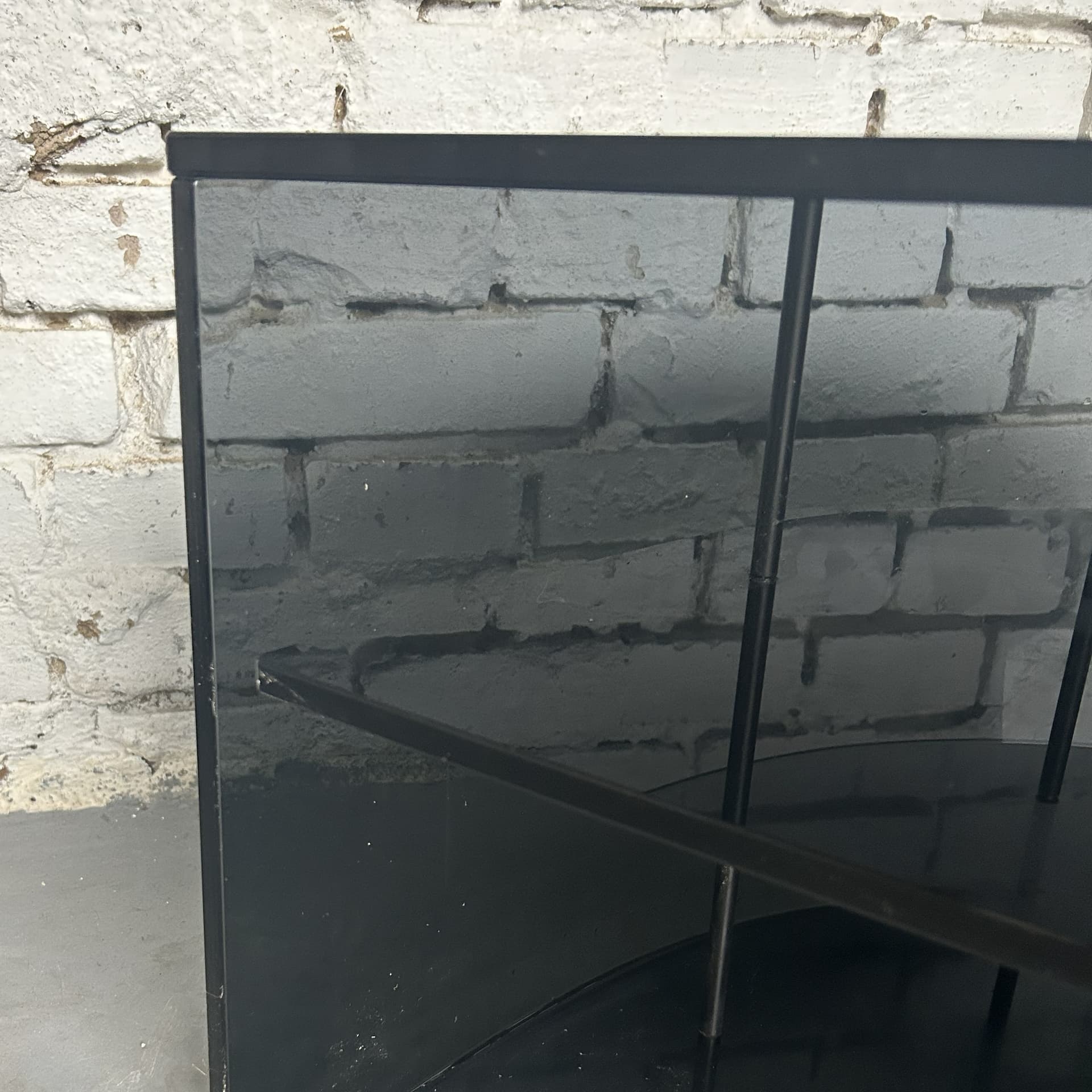 TV Stand Semi-Circular, black glass, 1980s - 326778