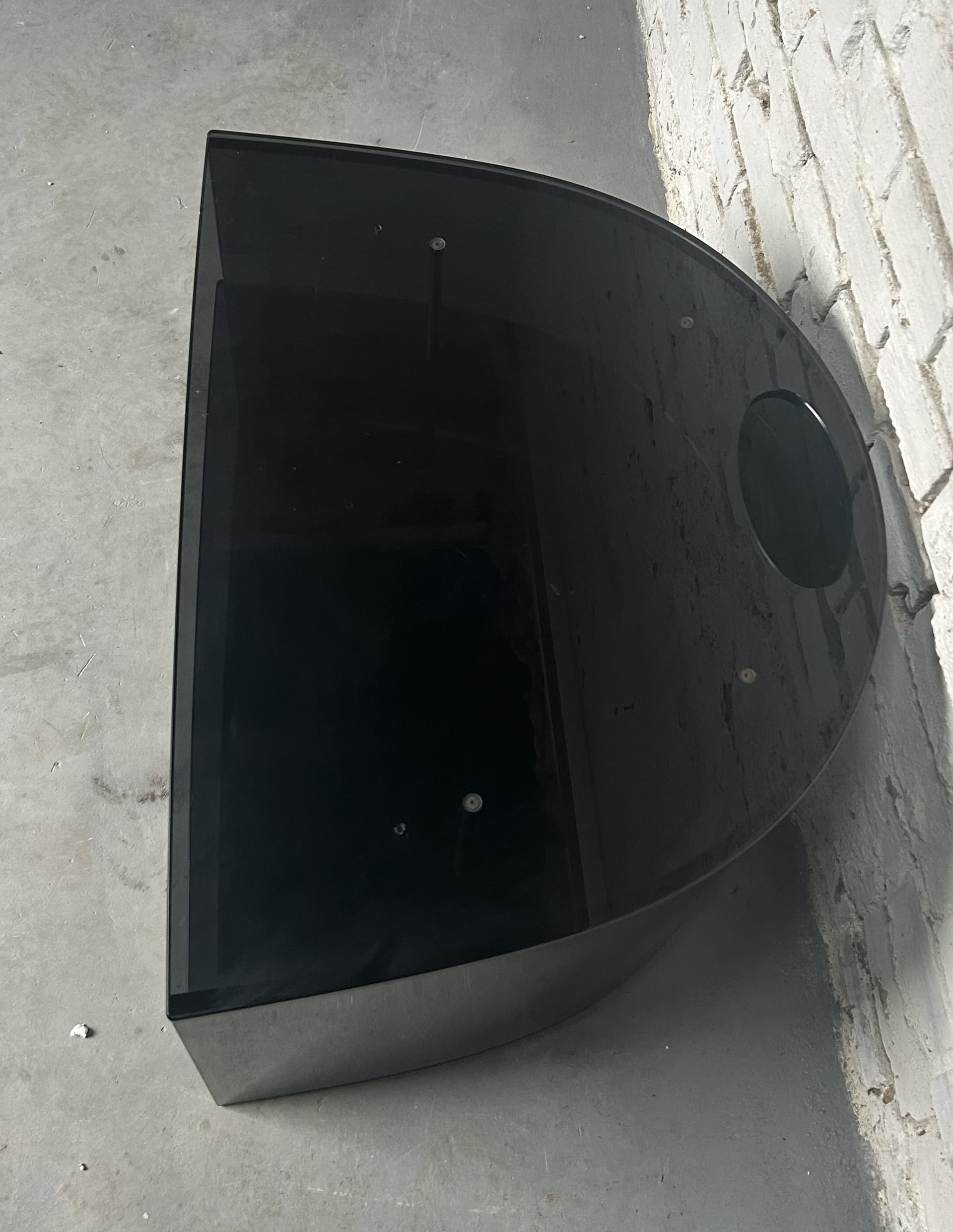 TV Stand Semi-Circular, black glass, 1980s - 326772