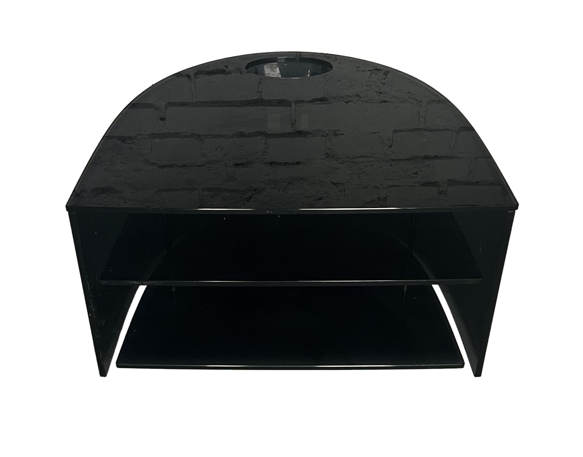 TV Stand Semi-Circular, black glass, 1980s