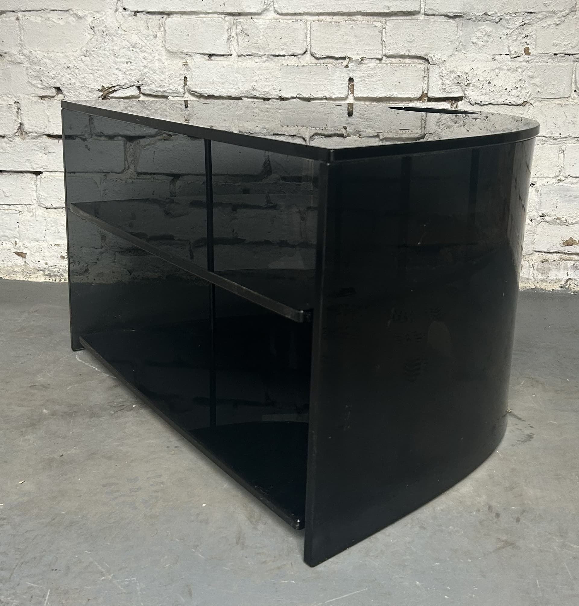 TV Stand Semi-Circular, black glass, 1980s - 326776