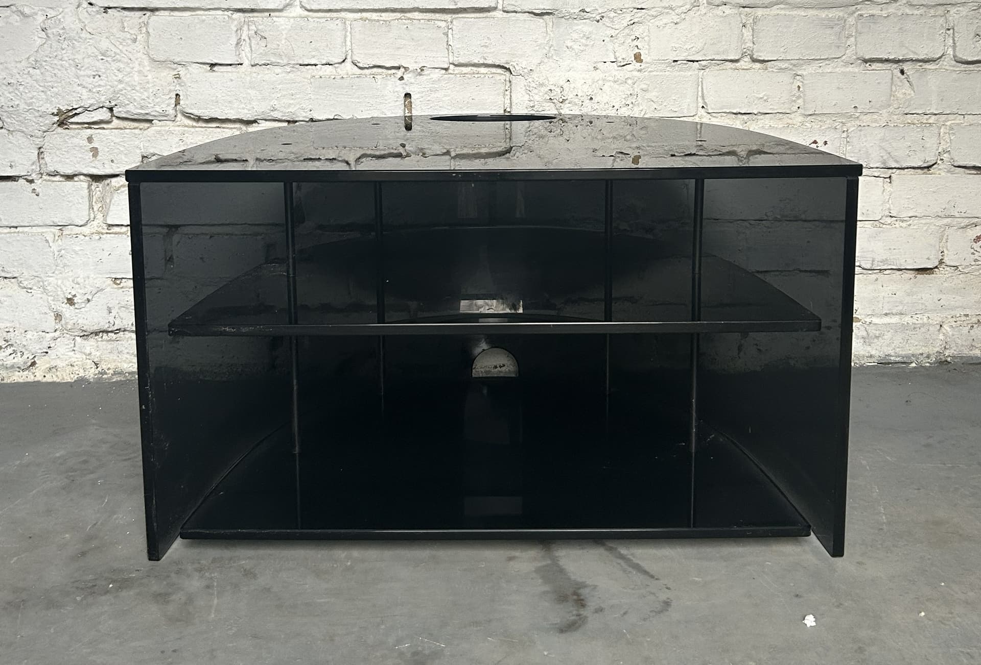 TV Stand Semi-Circular, black glass, 1980s - 326771