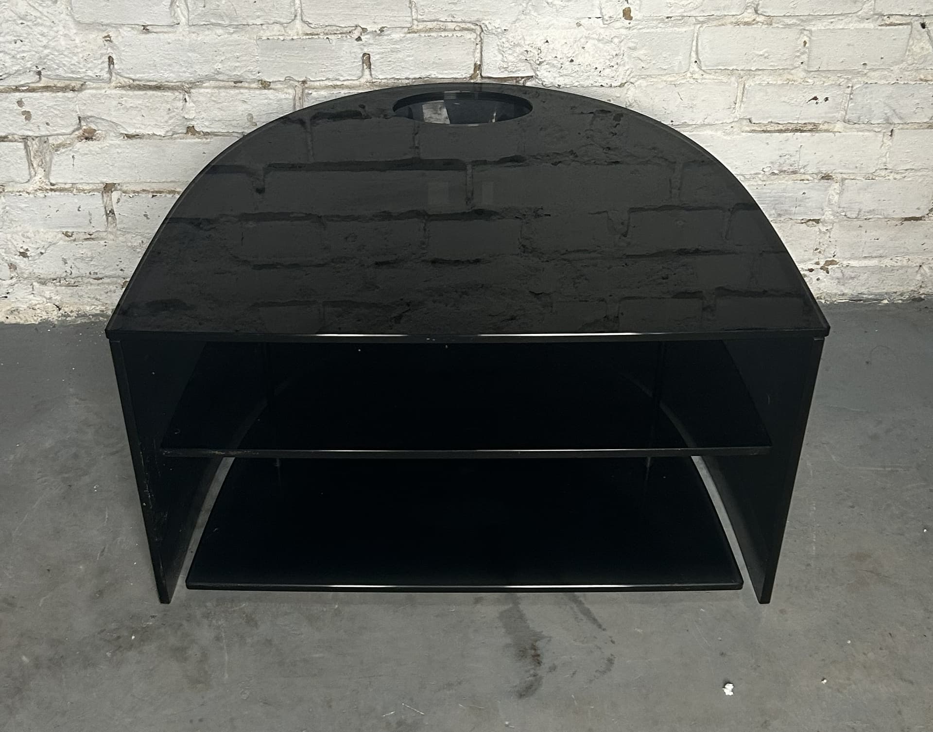 TV Stand Semi-Circular, black glass, 1980s - 326770