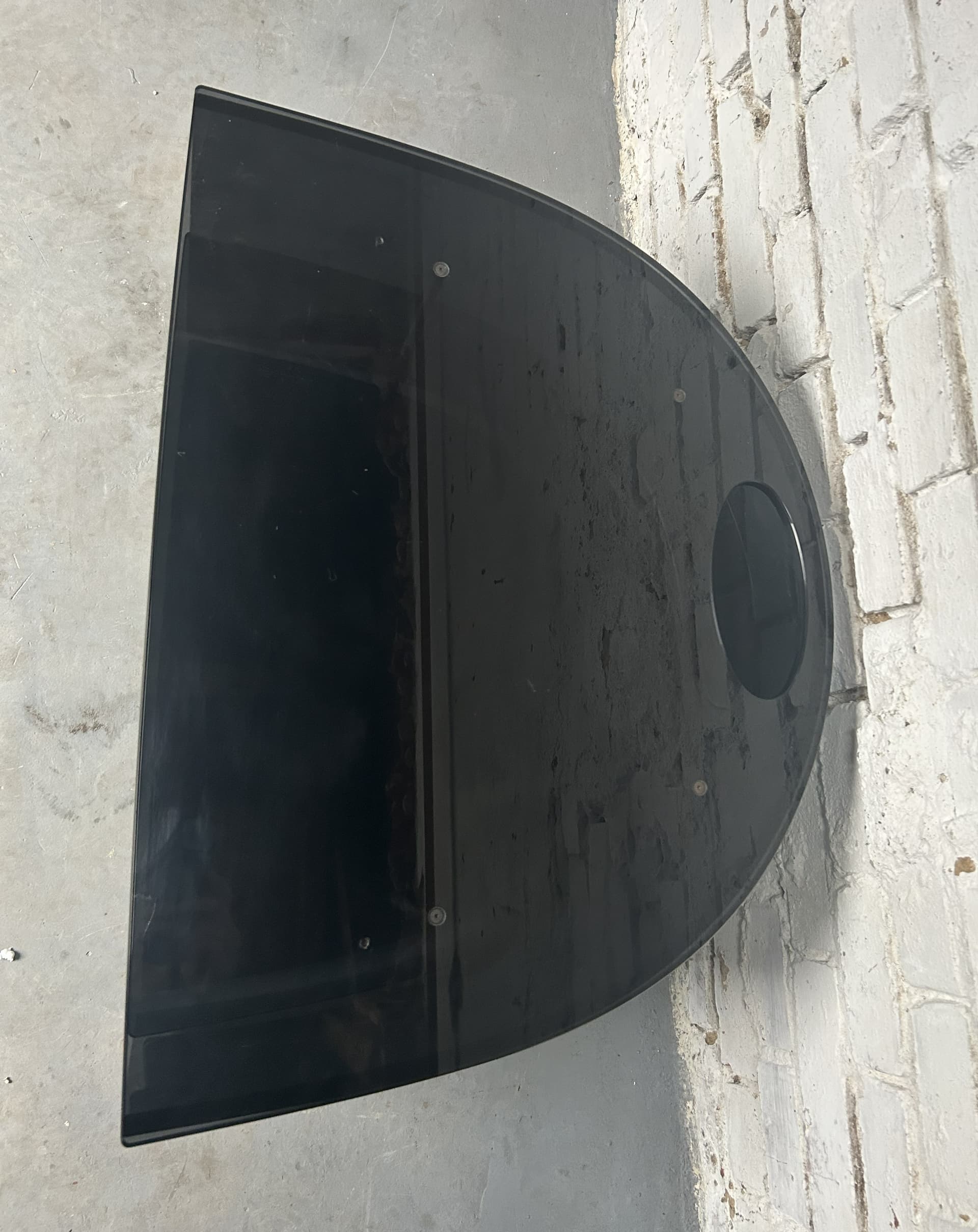 TV Stand Semi-Circular, black glass, 1980s - 326777