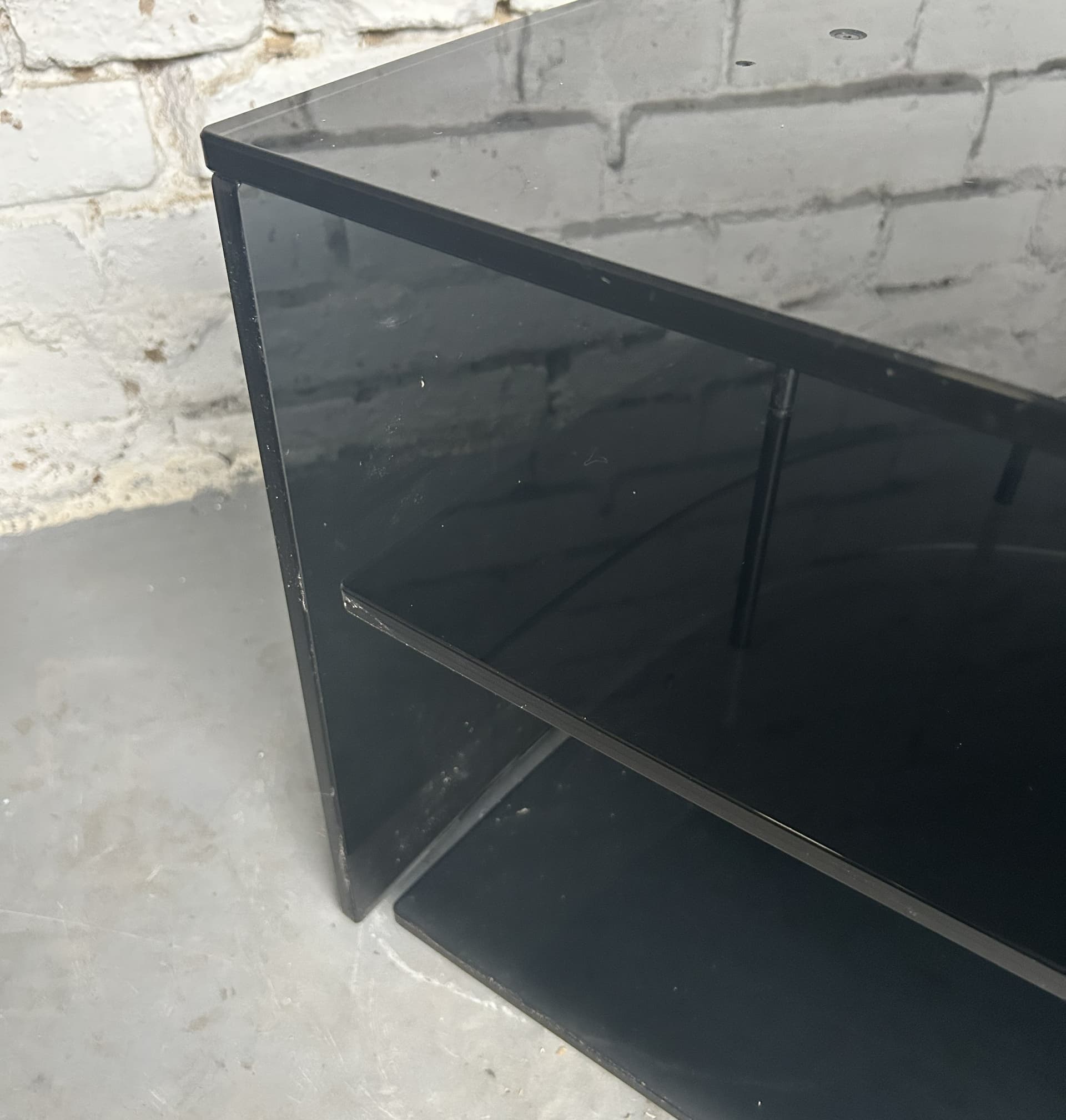 TV Stand Semi-Circular, black glass, 1980s - 326779