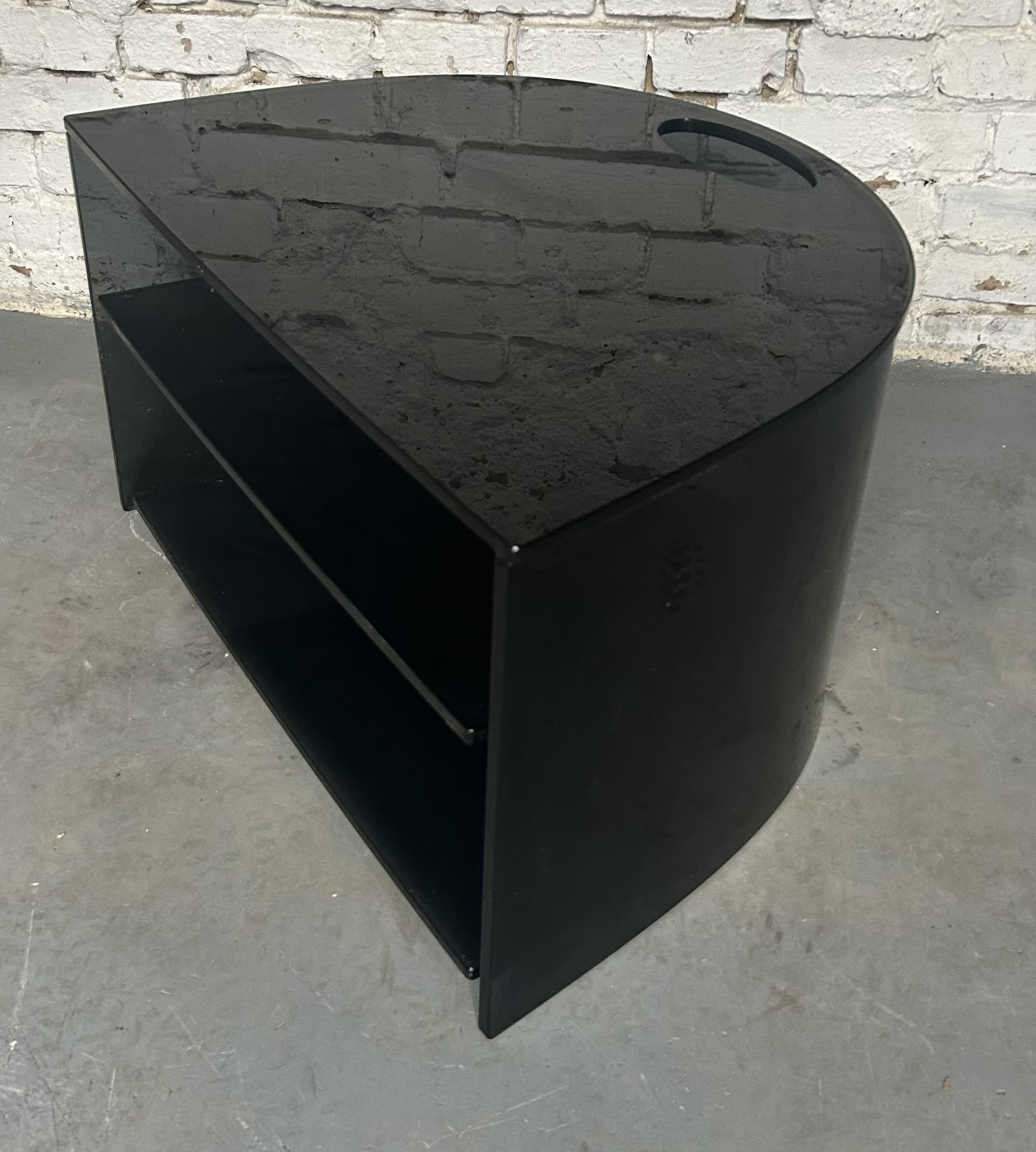 TV Stand Semi-Circular, black glass, 1980s - 326775