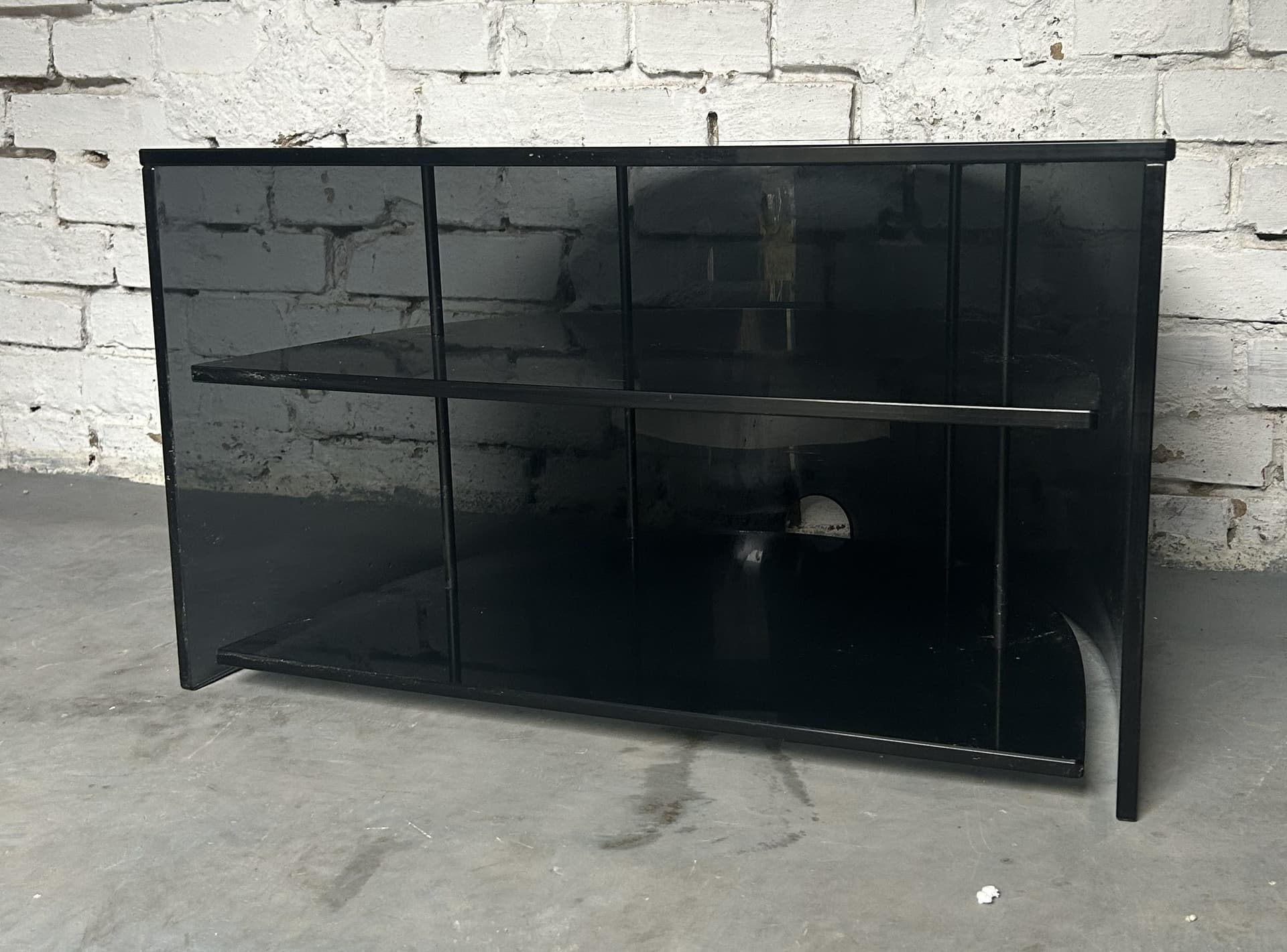 TV Stand Semi-Circular, black glass, 1980s - 326774