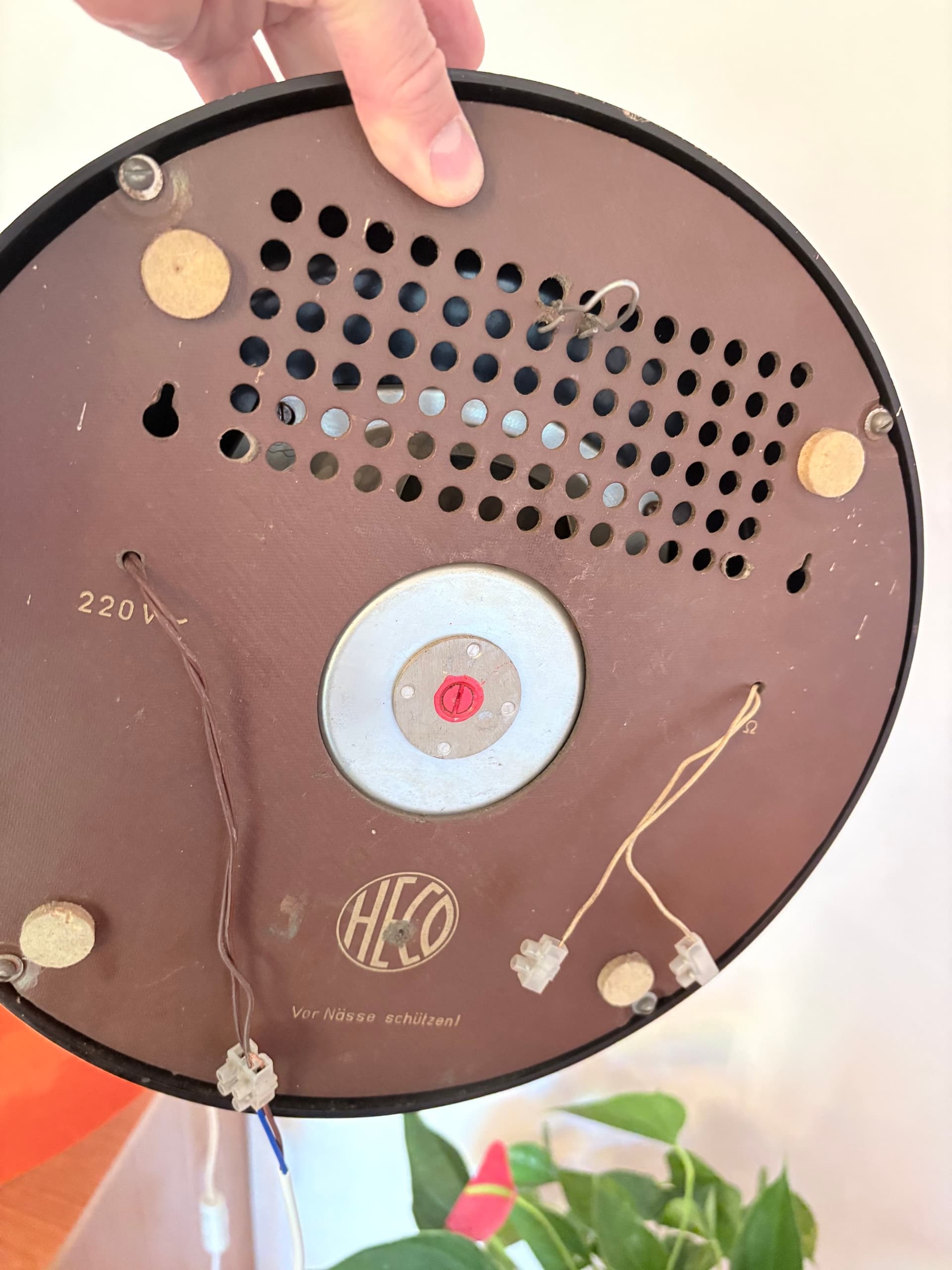 Wall Clock Speaker Heco WLU-30, black bakelite, gold brass, Germany, 1950s. - 326788