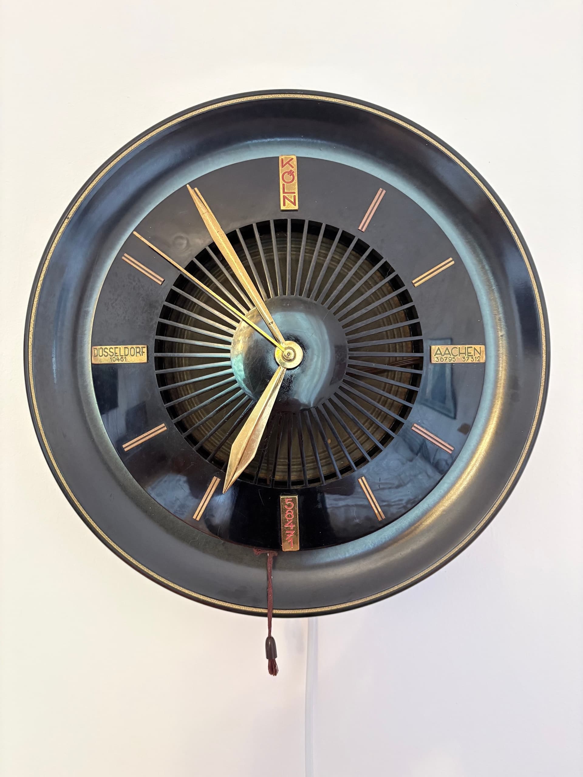 Wall Clock Speaker Heco WLU-30, black bakelite, gold brass, Germany, 1950s. - 326780
