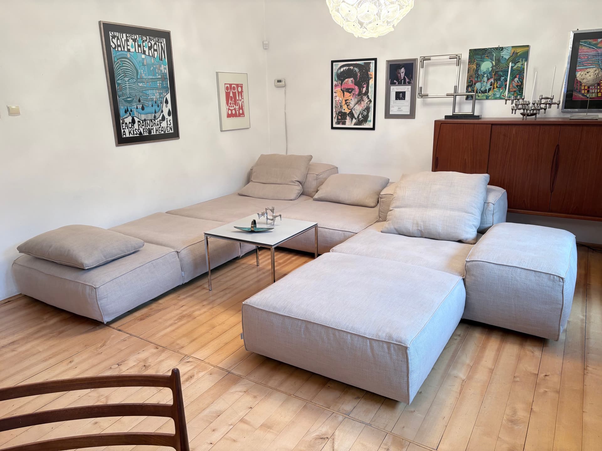 Stolik kawowy, konglomerat kamienny jasnoszary, stal nierdzewna polerowana, MDF Italia, Włochy - 326814