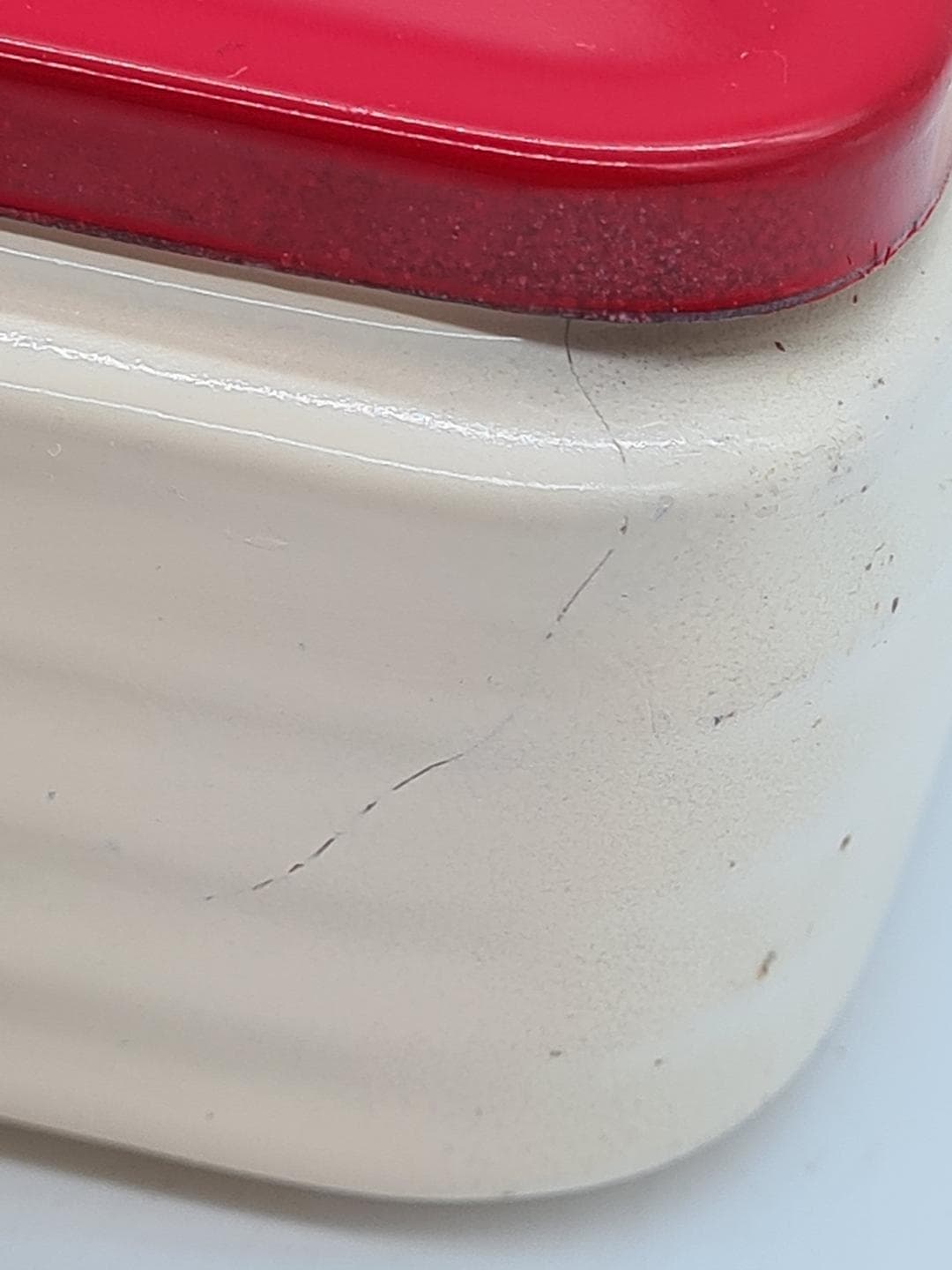 Butter Dish, cream ceramic, red metal, Europe, 1930s - 326858