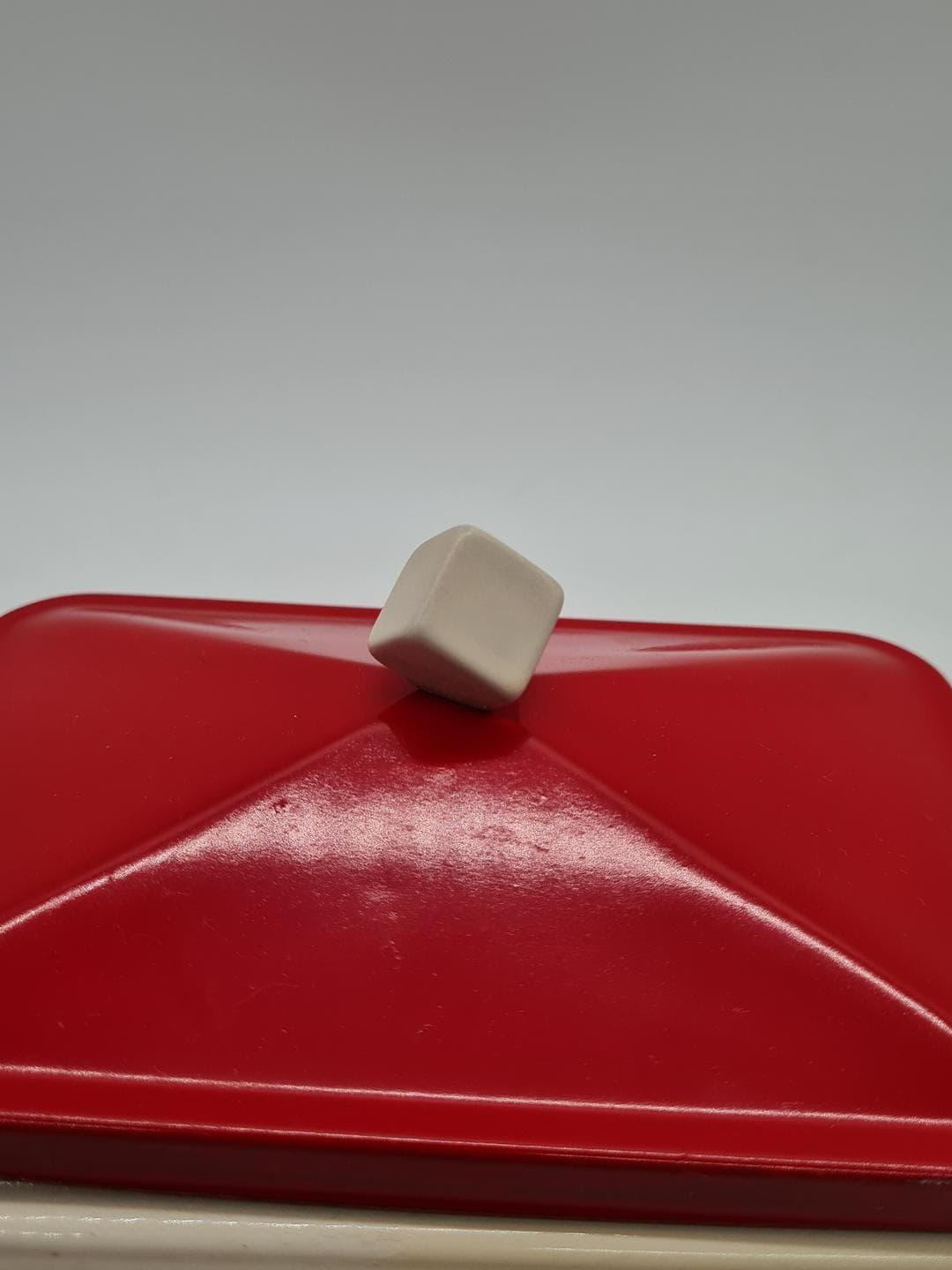 Butter Dish, cream ceramic, red metal, Europe, 1930s - 326855