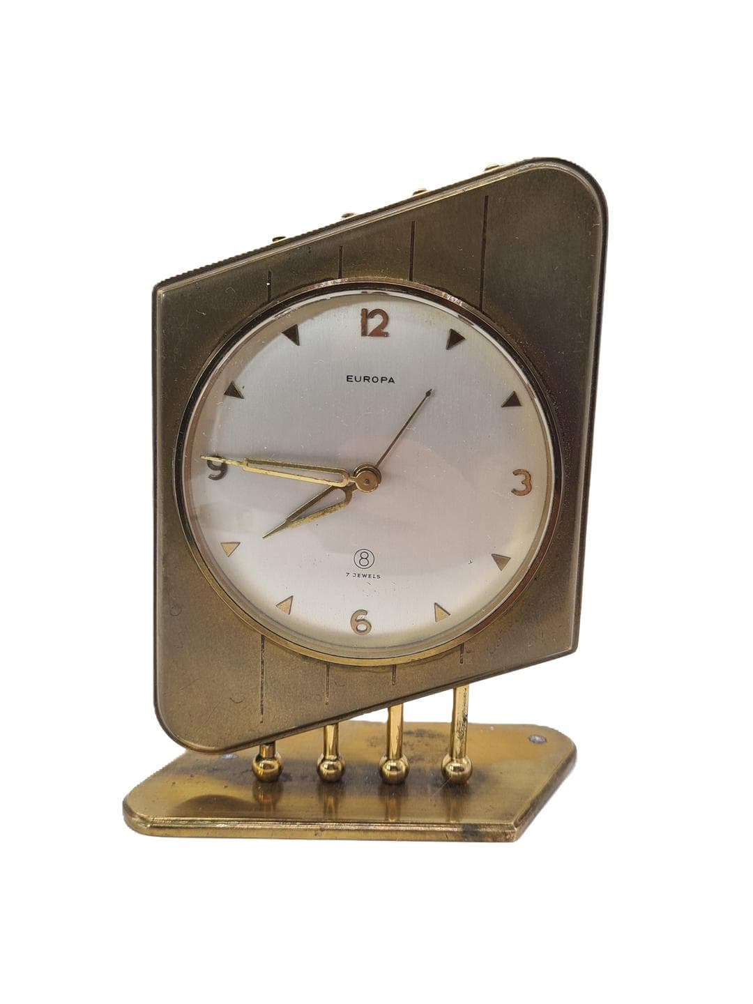 Table clock, gold, brass glass, Germany, 1960s