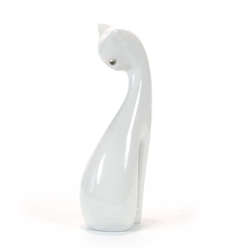 Figurine Sitting Cat, white porcelain, by M. Naruszewicz, Poland, 1960s. - 326926