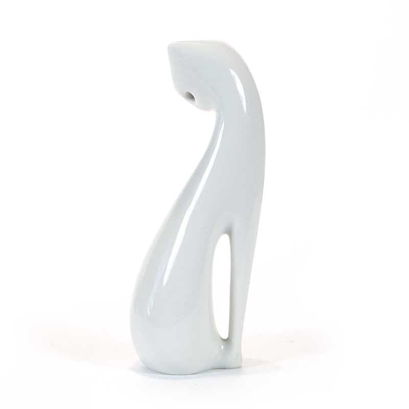 Figurine Sitting Cat, white porcelain, by M. Naruszewicz, Poland, 1960s. - 326927