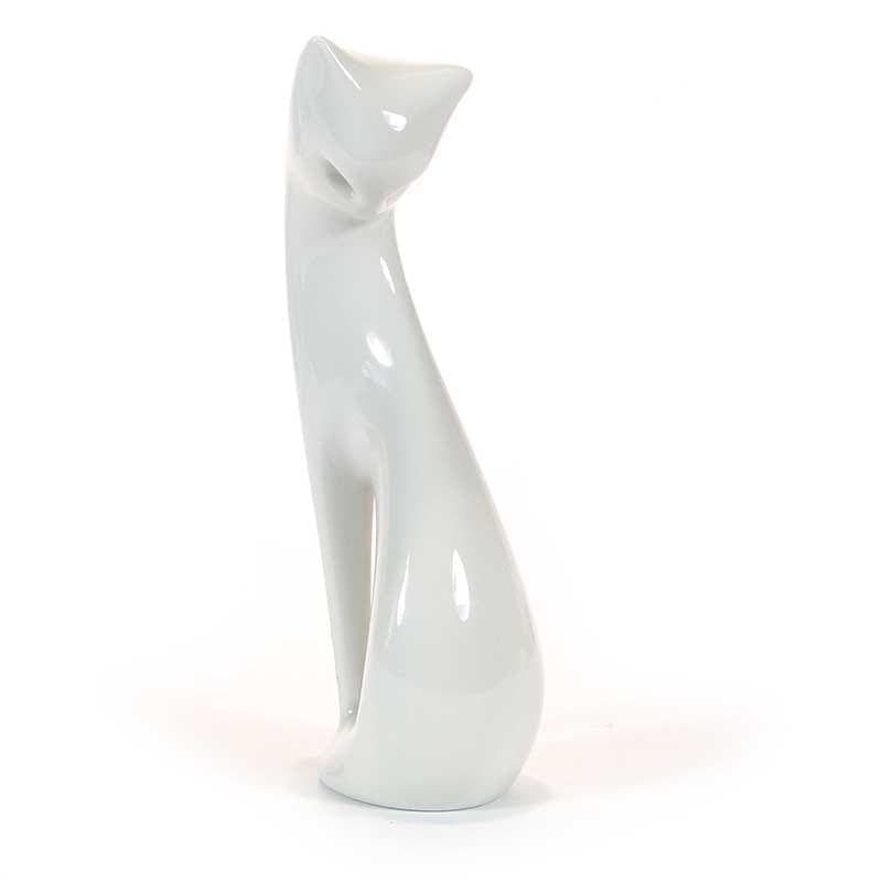 Figurine Sitting Cat, white porcelain, by M. Naruszewicz, Poland, 1960s. - 326935