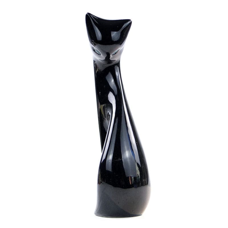 Sitting Cat Figurine, black white porcelain, by M. Naruszewicz, Ćmielów, Poland, 1960s. - 326942