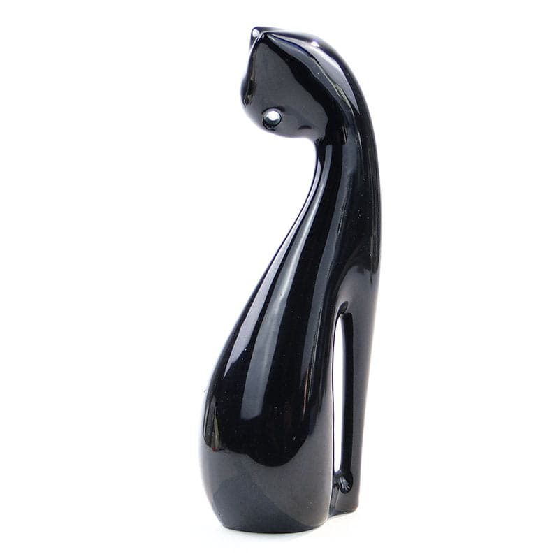 Sitting Cat Figurine, black white porcelain, by M. Naruszewicz, Ćmielów, Poland, 1960s. - 326939