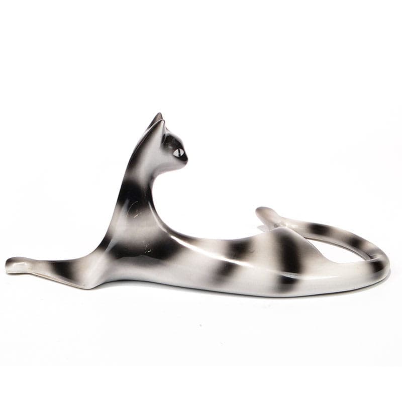 Figurine Lying Cat, grey-black porcelain, by M. Naruszewicz, Ćmielów, Poland, 1960s. - 326947