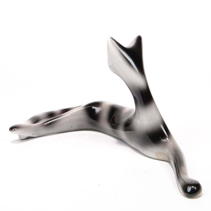 Figurine Lying Cat, grey-black porcelain, by M. Naruszewicz, Ćmielów, Poland, 1960s. - 326949
