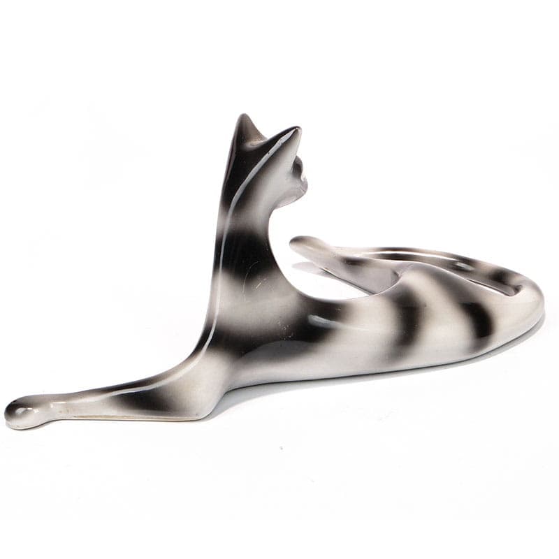 Figurine Lying Cat, grey-black porcelain, by M. Naruszewicz, Ćmielów, Poland, 1960s. - 326948