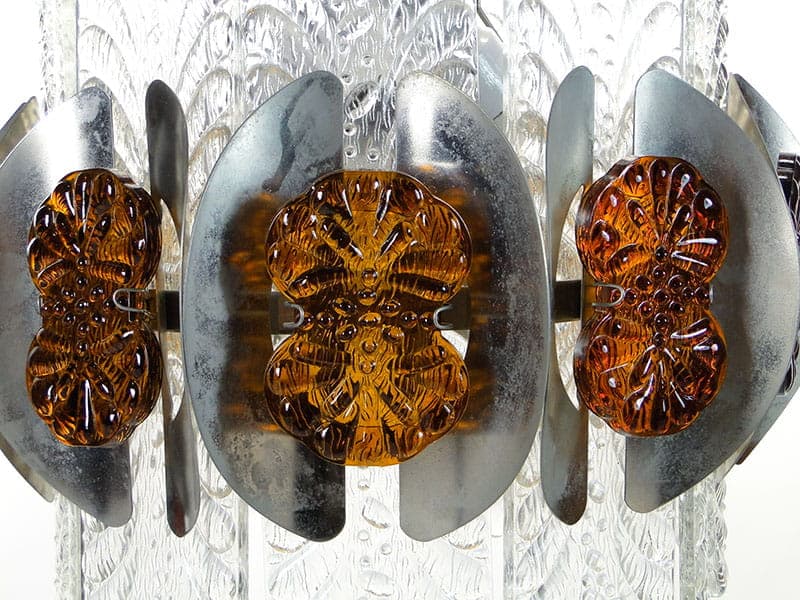 Chandelier Space Age, transparent orange glass, silver metal, Murano, Italy, 1970s. - 326968
