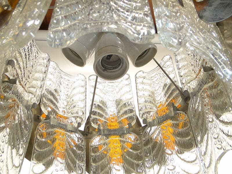 Chandelier Space Age, transparent orange glass, silver metal, Murano, Italy, 1970s. - 326972