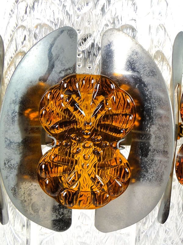 Chandelier Space Age, transparent orange glass, silver metal, Murano, Italy, 1970s. - 326971