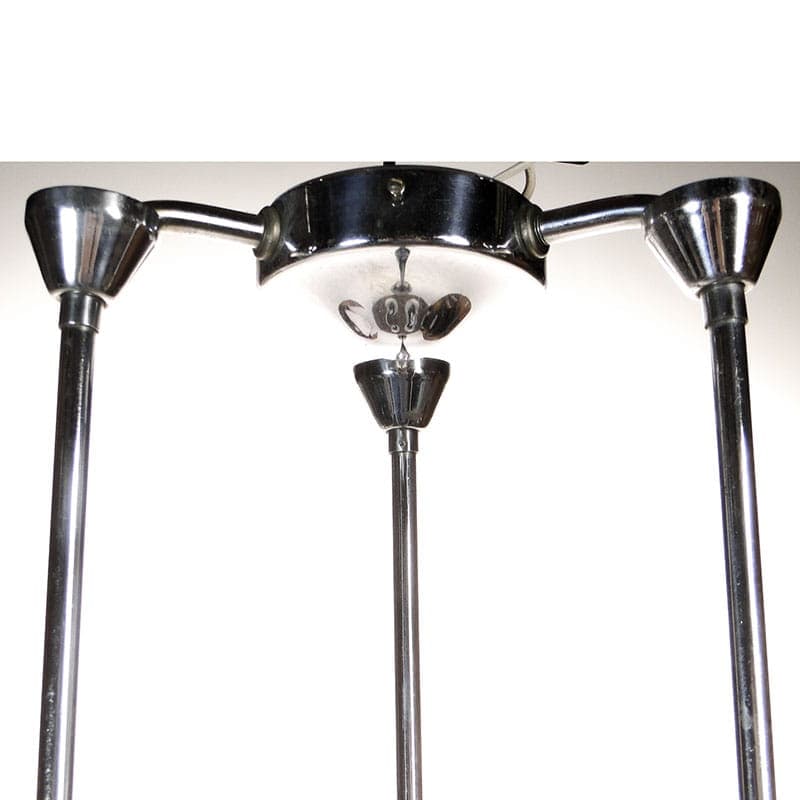 Chandelier mid-century modern, milky white black glass, chromed brass, Czechoslovakia, 1960s. - 326973