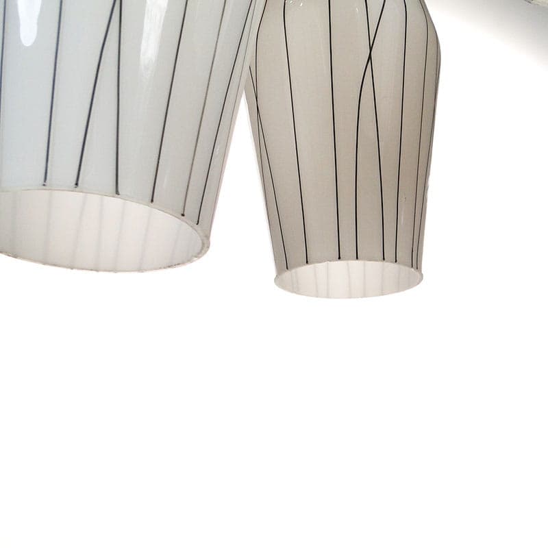 Chandelier mid-century modern, milky white black glass, chromed brass, Czechoslovakia, 1960s. - 326977