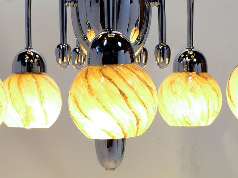 Chandelier Art Deco, beige brown glass, silver chrome brass, Poland, 1920s. - 327029