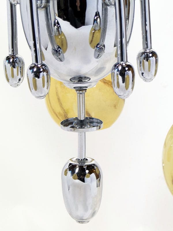 Chandelier Art Deco, beige brown glass, silver chrome brass, Poland, 1920s. - 327027