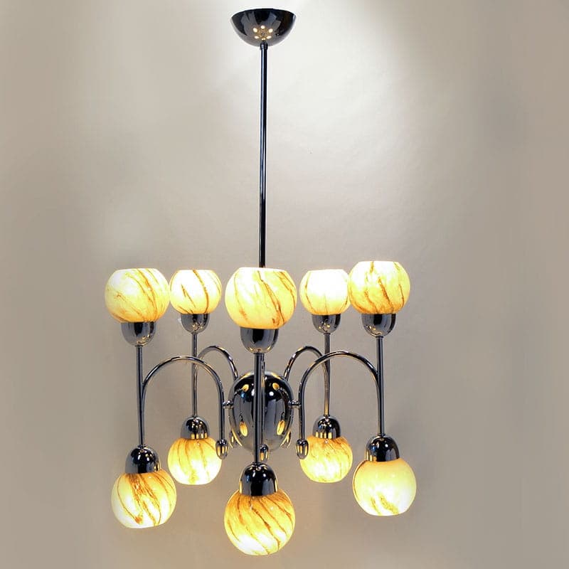 Chandelier Art Deco, beige brown glass, silver chrome brass, Poland, 1920s. - 327030