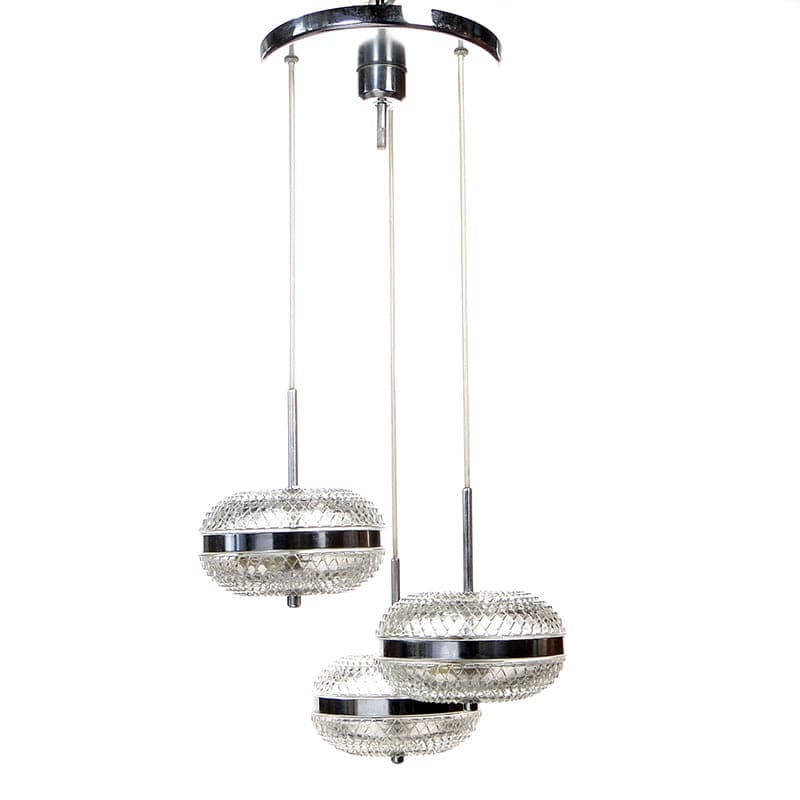 Cascading chandelier, silver chrome, transparent glass, Poland, 1960s. - 327036
