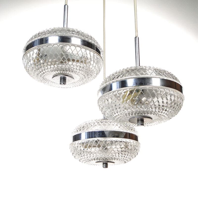 Cascading chandelier, silver chrome, transparent glass, Poland, 1960s. - 327039
