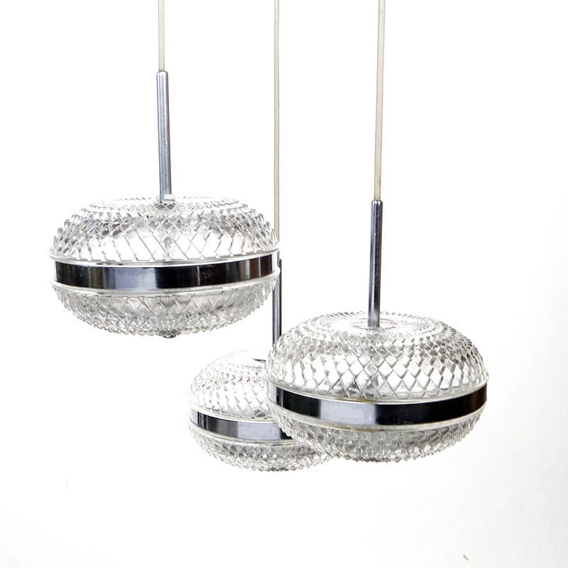 Cascading chandelier, silver chrome, transparent glass, Poland, 1960s. - 327038