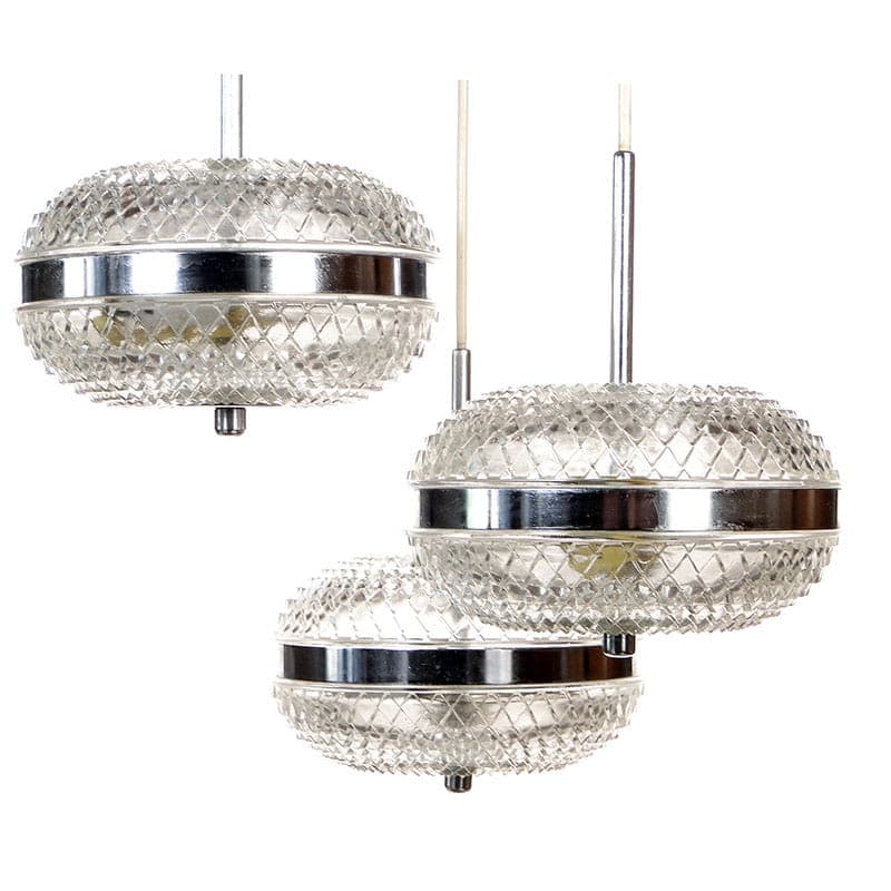 Cascading chandelier, silver chrome, transparent glass, Poland, 1960s. - 327035