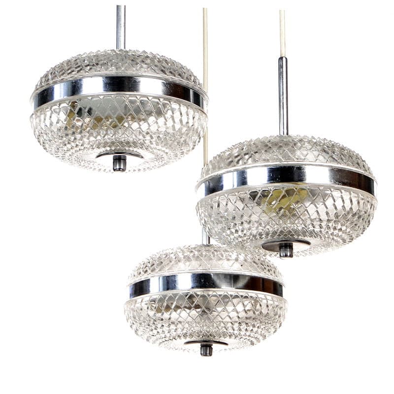 Cascading chandelier, silver chrome, transparent glass, Poland, 1960s. - 327042