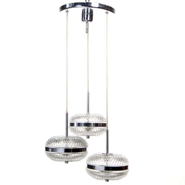 Cascading chandelier, silver chrome, transparent glass, Poland, 1960s. - DIMENSION