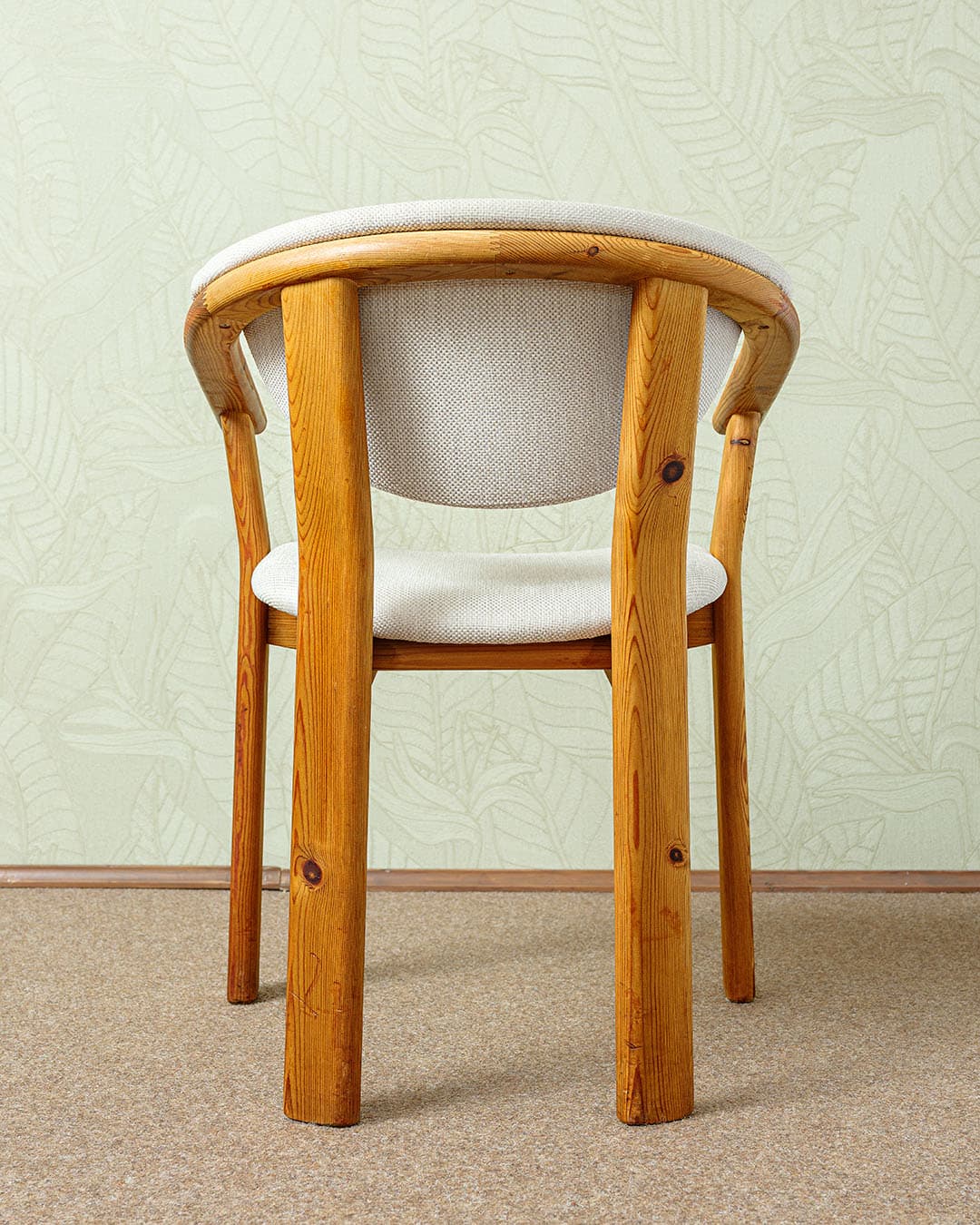 Set of four dining chairs, brown pine, grey fabric, Germany, 1970s. - 327078