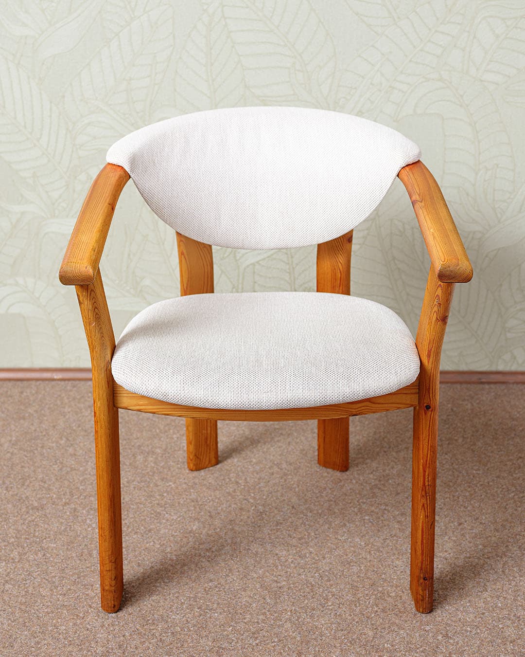 Set of four dining chairs, brown pine, grey fabric, Germany, 1970s. - 327074