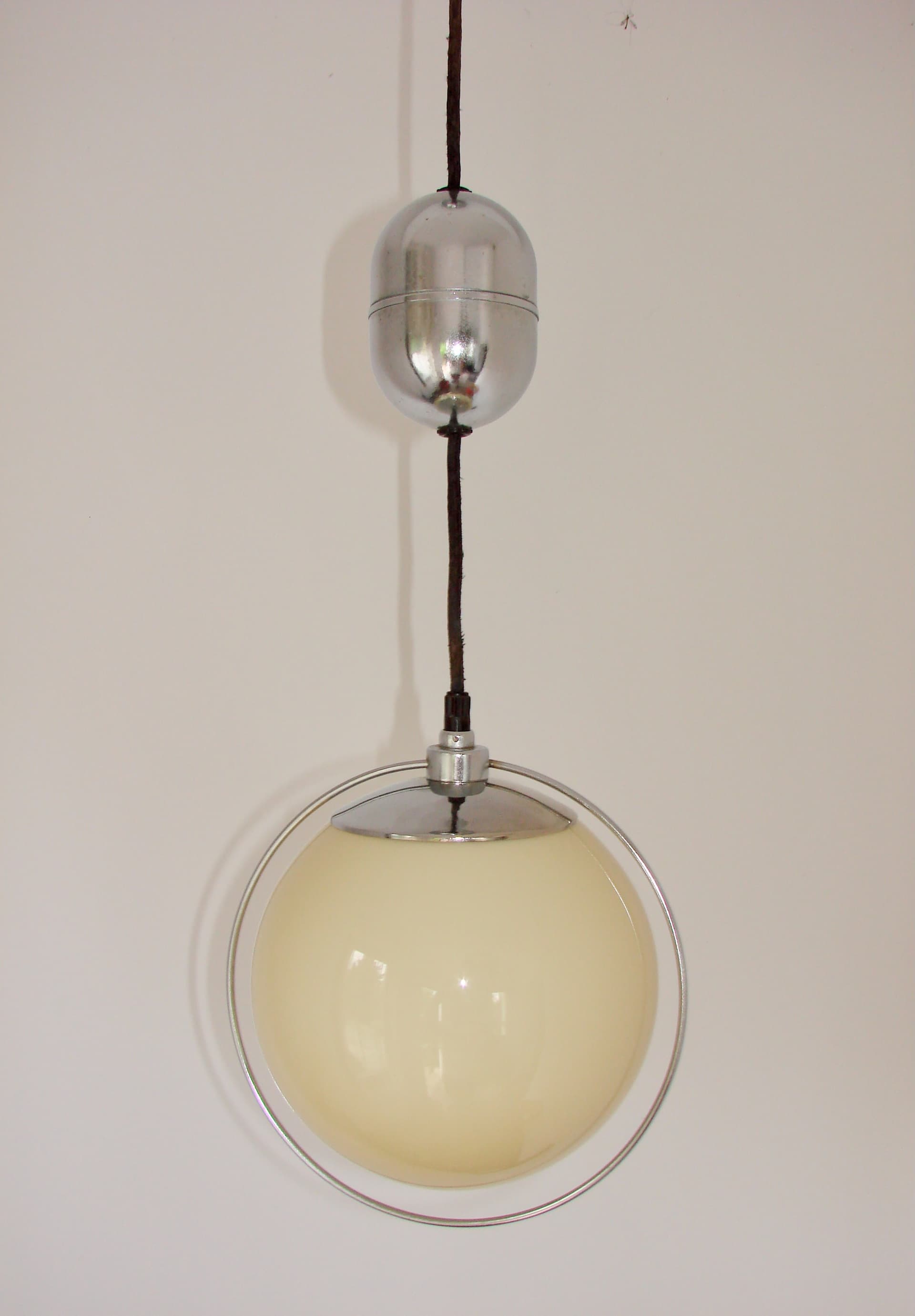 Pendant Lamp Art Deco, silver chrome, beige glass, 1940s. - 327113
