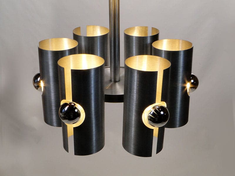 Chandelier Pop Art, silver white, aluminum chrome, Polam, Poland, 1960s. - 327132